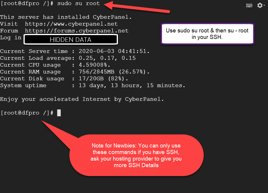 image showing how to login as root user using ssh