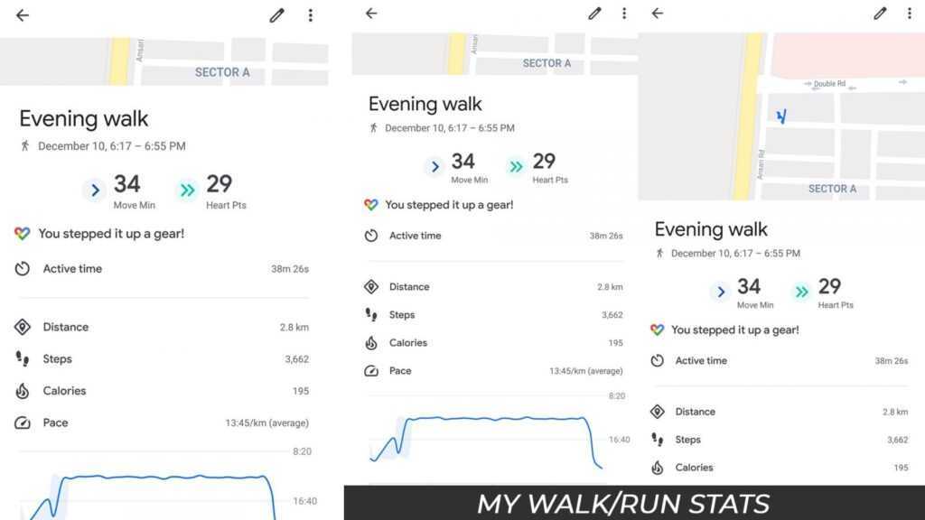 Walking Stats from Google Fit App