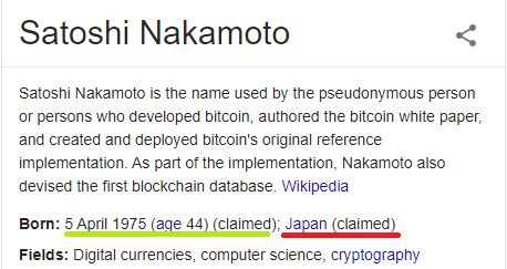 Google Search About Bitcoin Owner when searched in Google